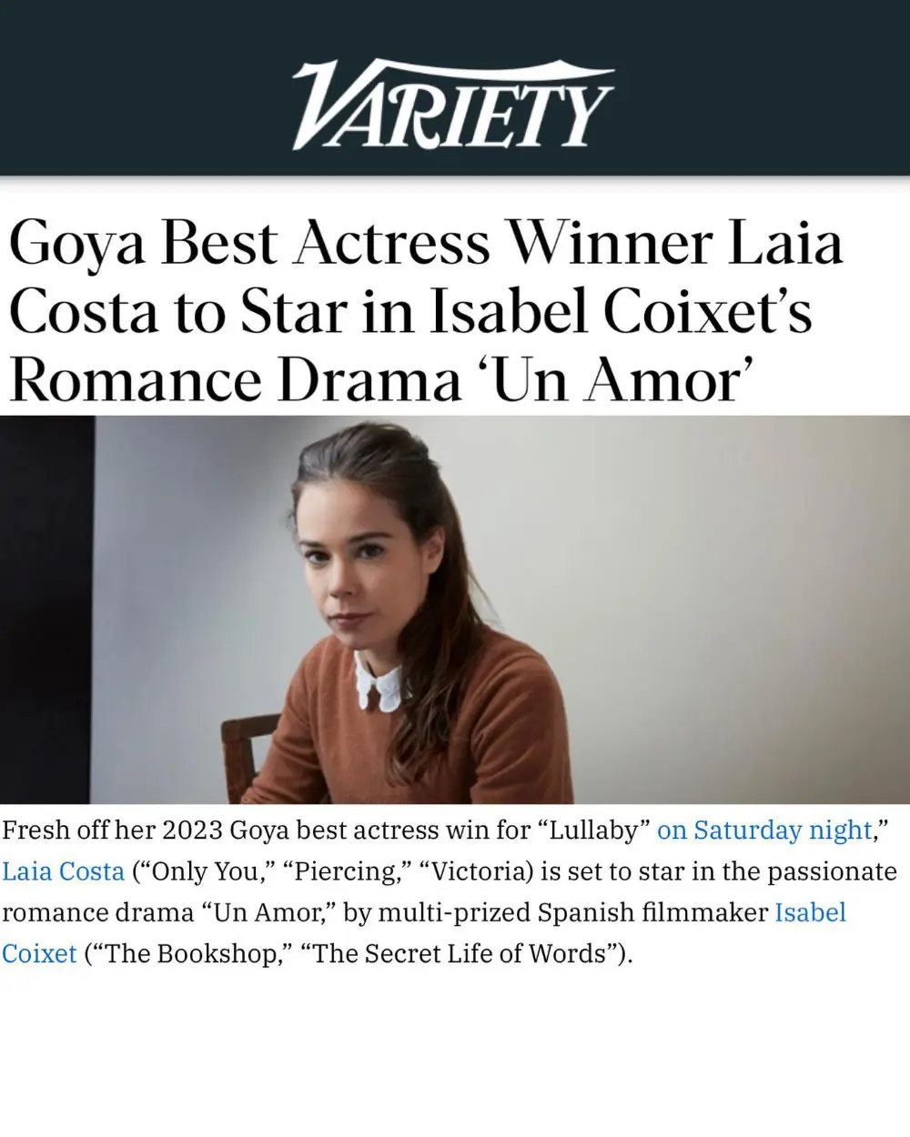 We're thrilled to announce UN AMOR, the latest film from award-winning director Isabel Coixet, a passionate romantic drama starring 2023 Goya Best Actress Winner Laia Costa.