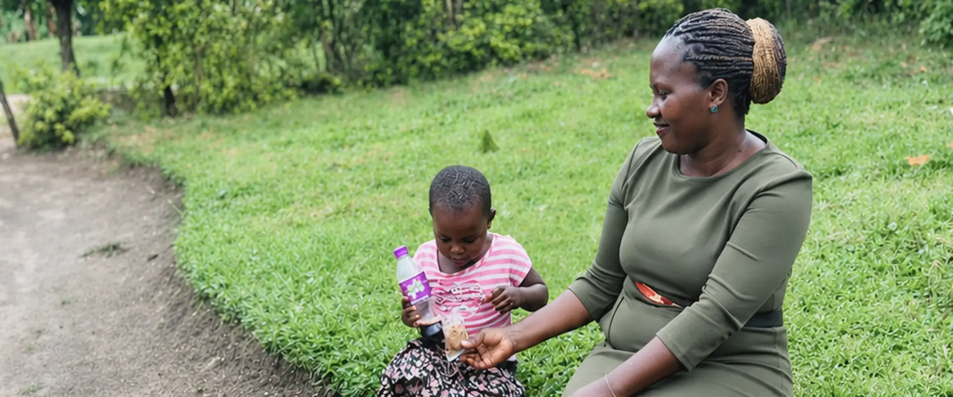 A MORE community worker with a mother and child